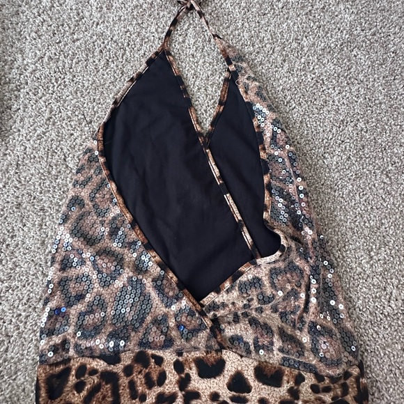Dots Black and Brown Sequin Halter Top - Picture 2 of 3